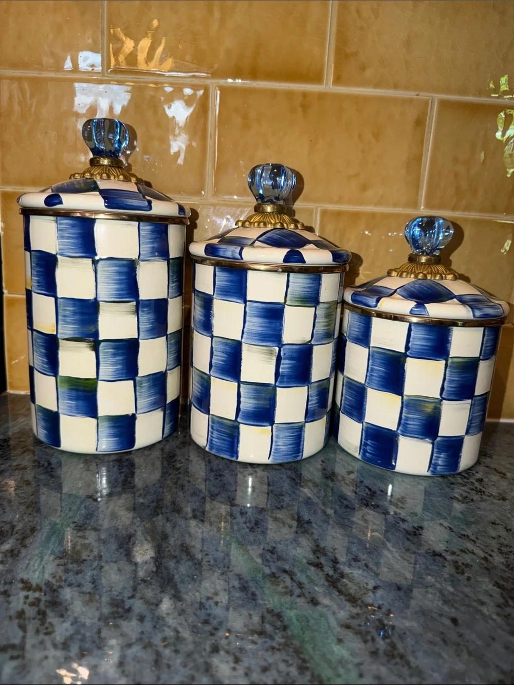 MacKenzie-Childs Royal Check Canister Set with Gold Accents